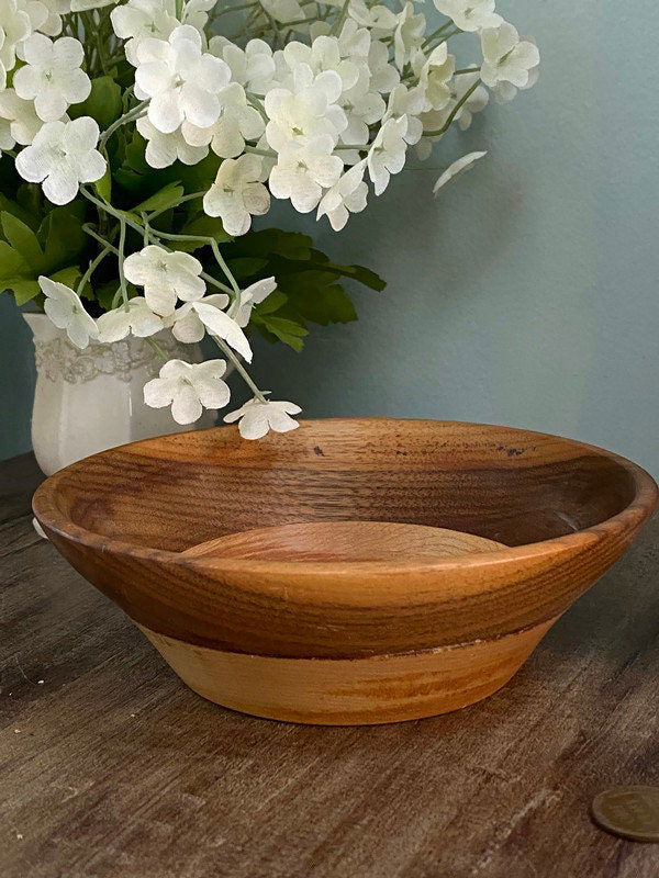 Vintage Turned Walnut and Maple Wood Bowl at Duckwells