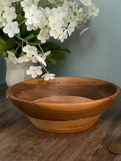 Vintage Turned Walnut and Maple Wood Bowl at Duckwells