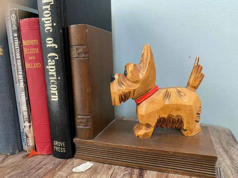 Vintage West German Scottie Dog Carved Wood Bookends - Duckwells