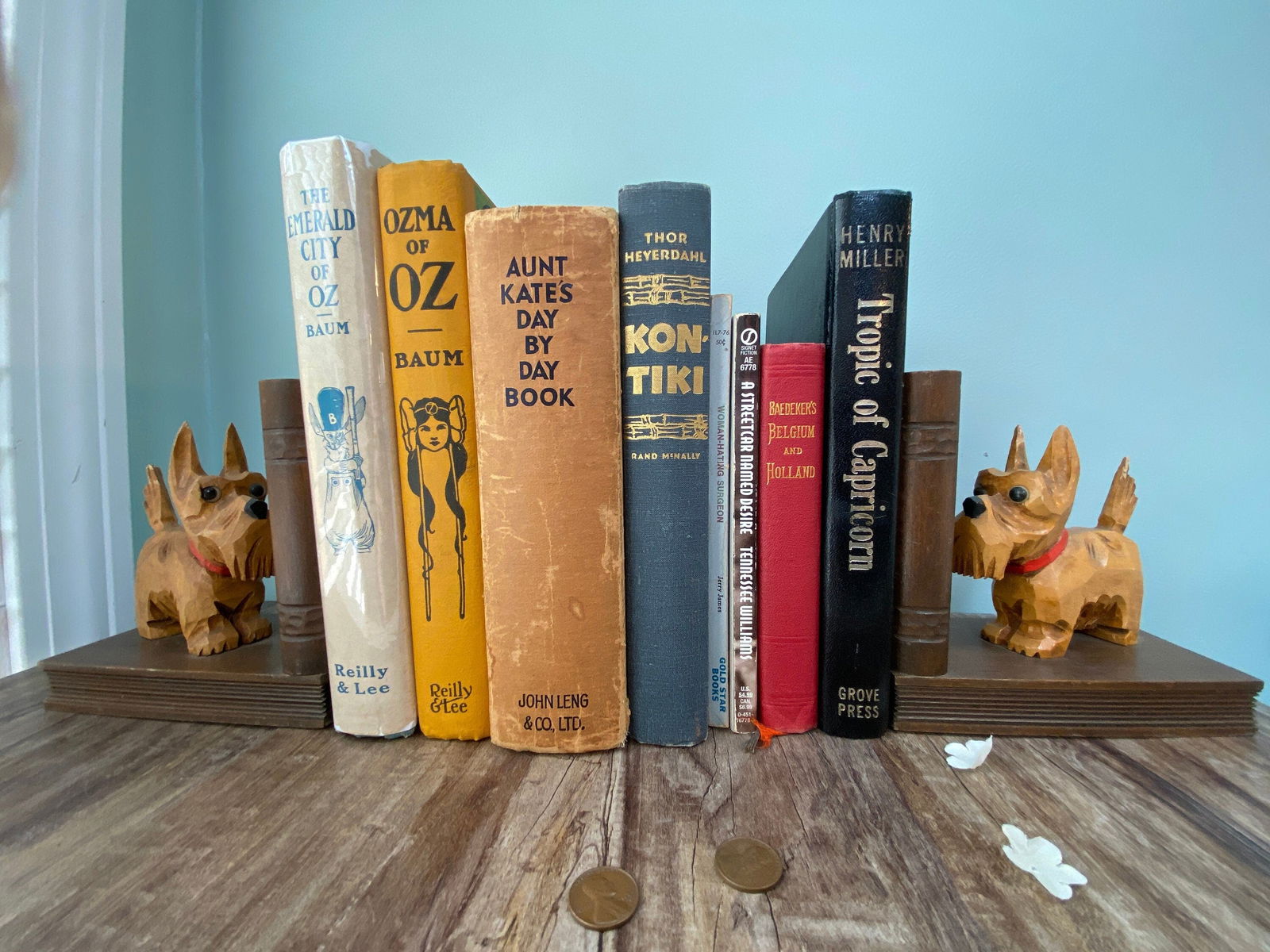 Vintage West German Scottie Dog Carved Wood Bookends - Duckwells
