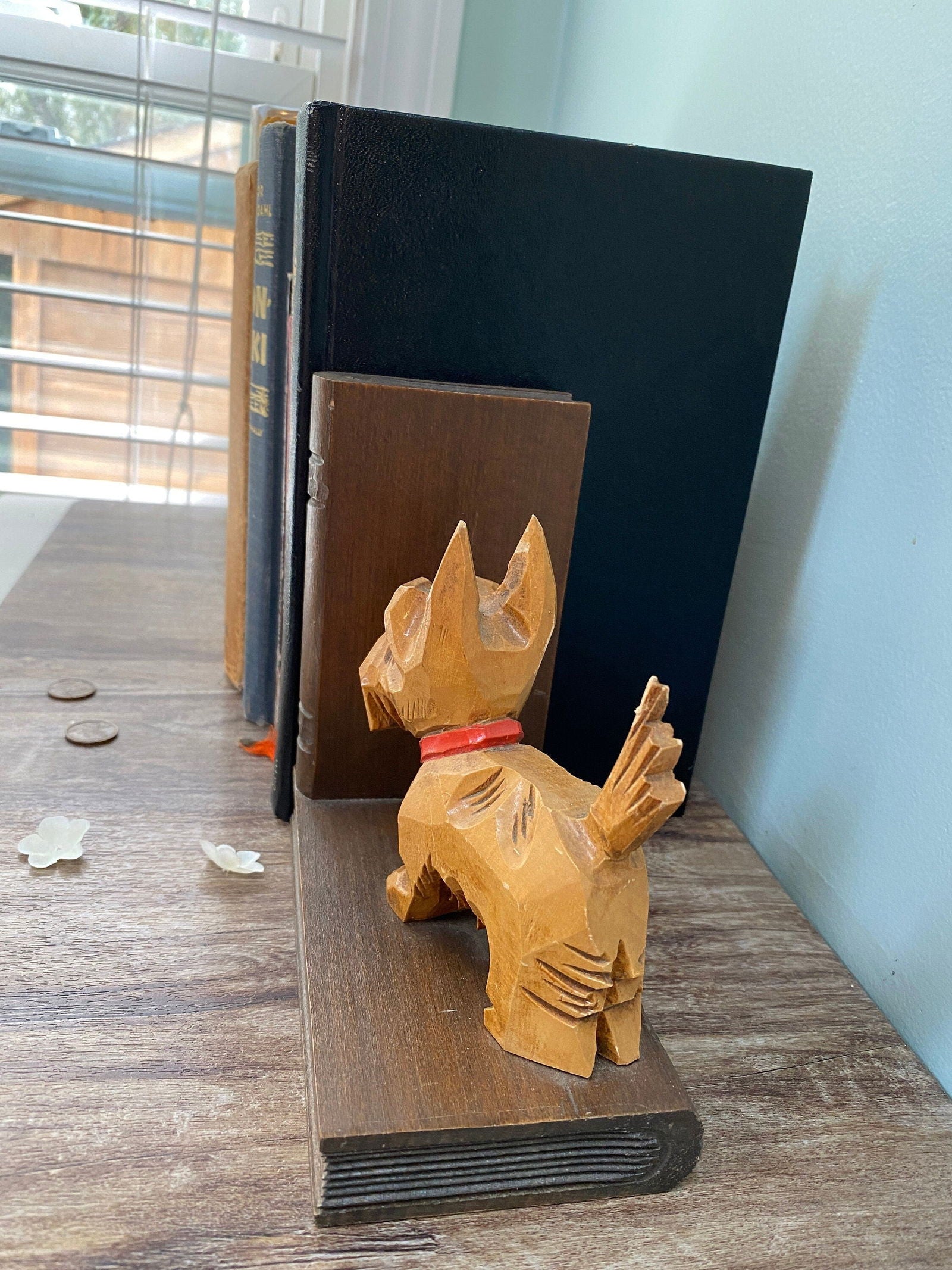 Vintage West German Scottie Dog Carved Wood Bookends - Duckwells