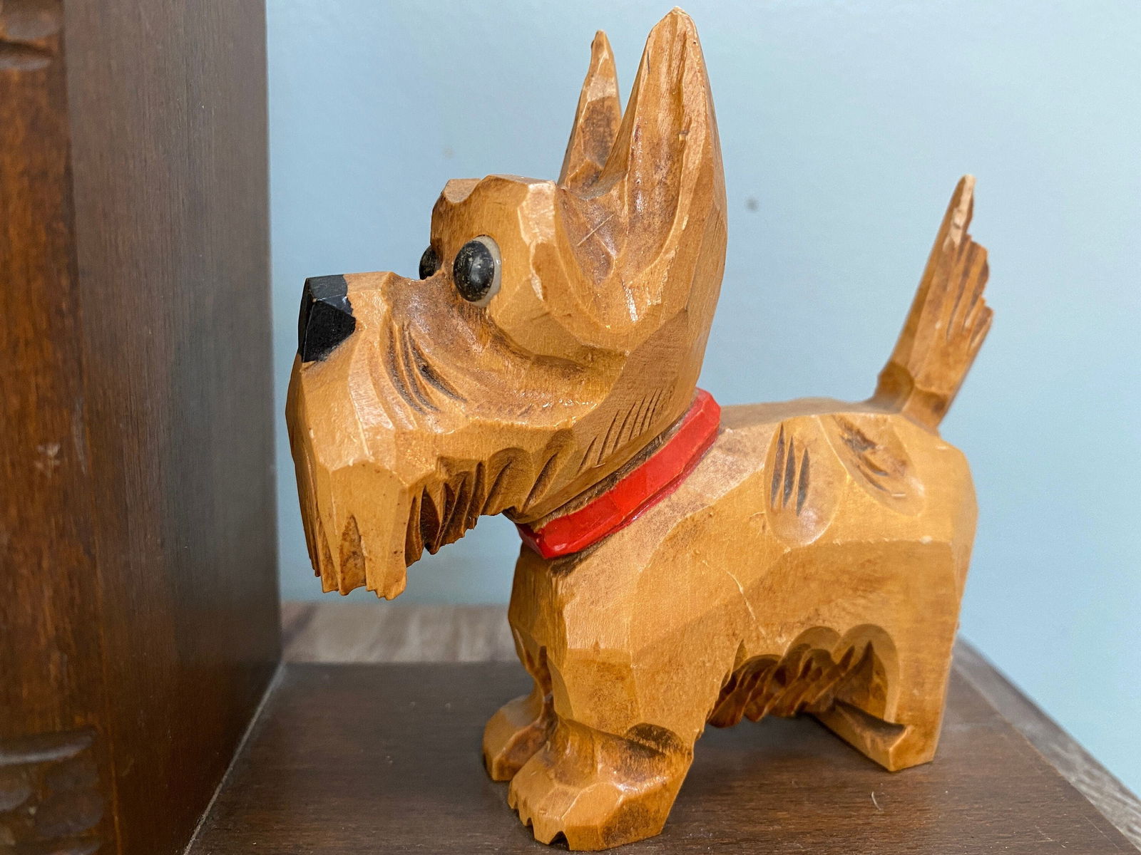 Vintage West German Scottie Dog Carved Wood Bookends - Duckwells