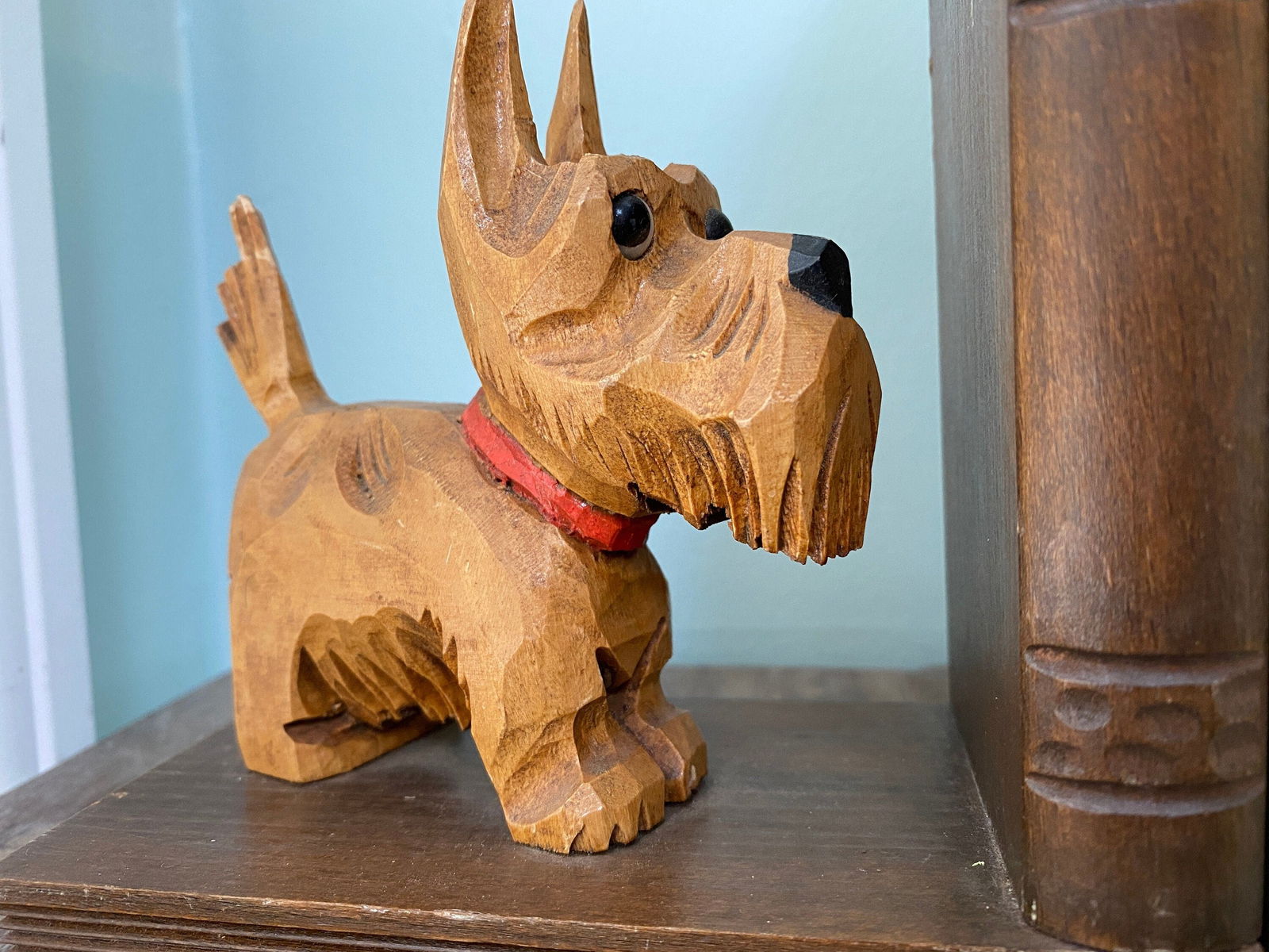 Vintage West German Scottie Dog Carved Wood Bookends - Duckwells