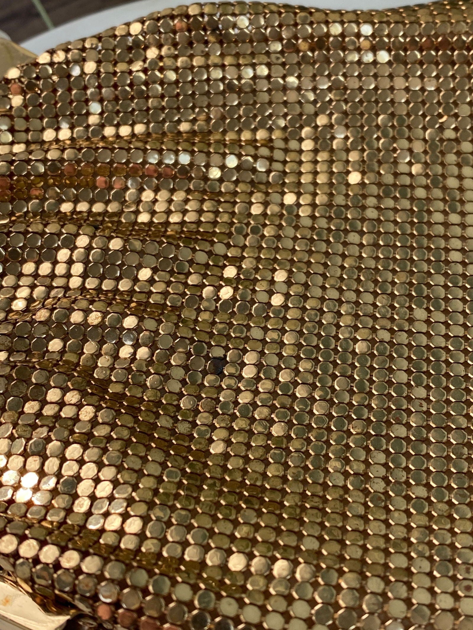 Vintage Whiting and Davis Gold Metal Mesh Purse with Rhinestone Clasp at Duckwells