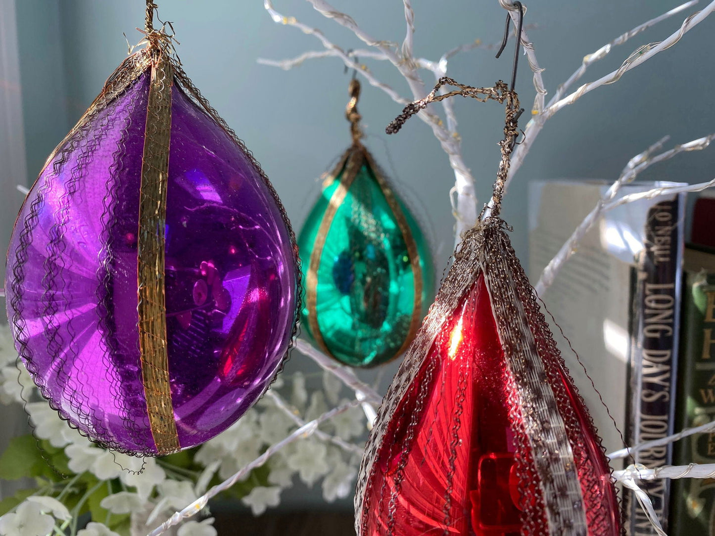 Vintage Wire Wrapped Christmas Glass Ornaments - Duckwells