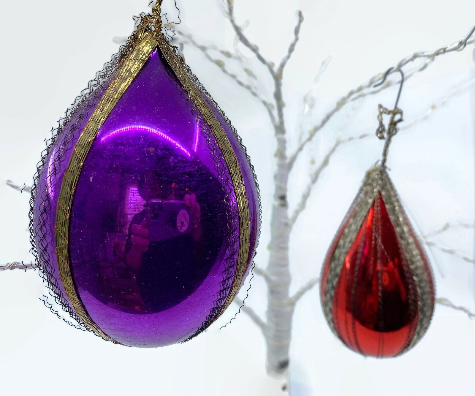 Vintage Wire Wrapped Christmas Glass Ornaments - Duckwells