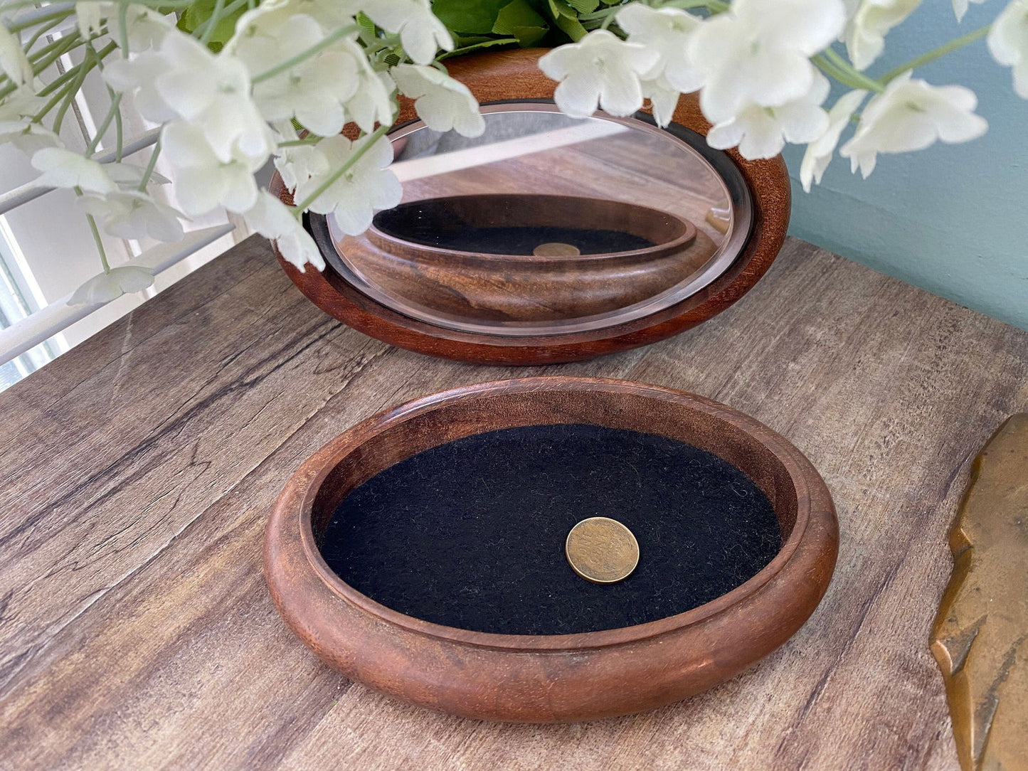 Vintage Wood Jewel Box with Beveled Mirror - Duckwells