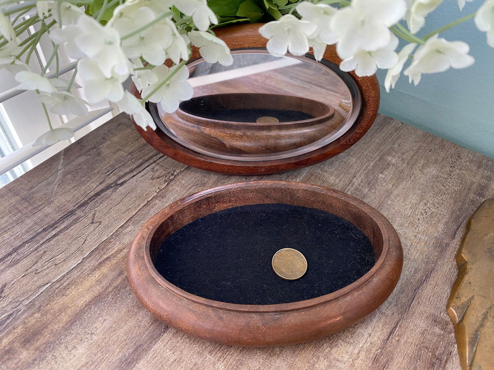 Vintage Wood Jewel Box with Beveled Mirror - Duckwells