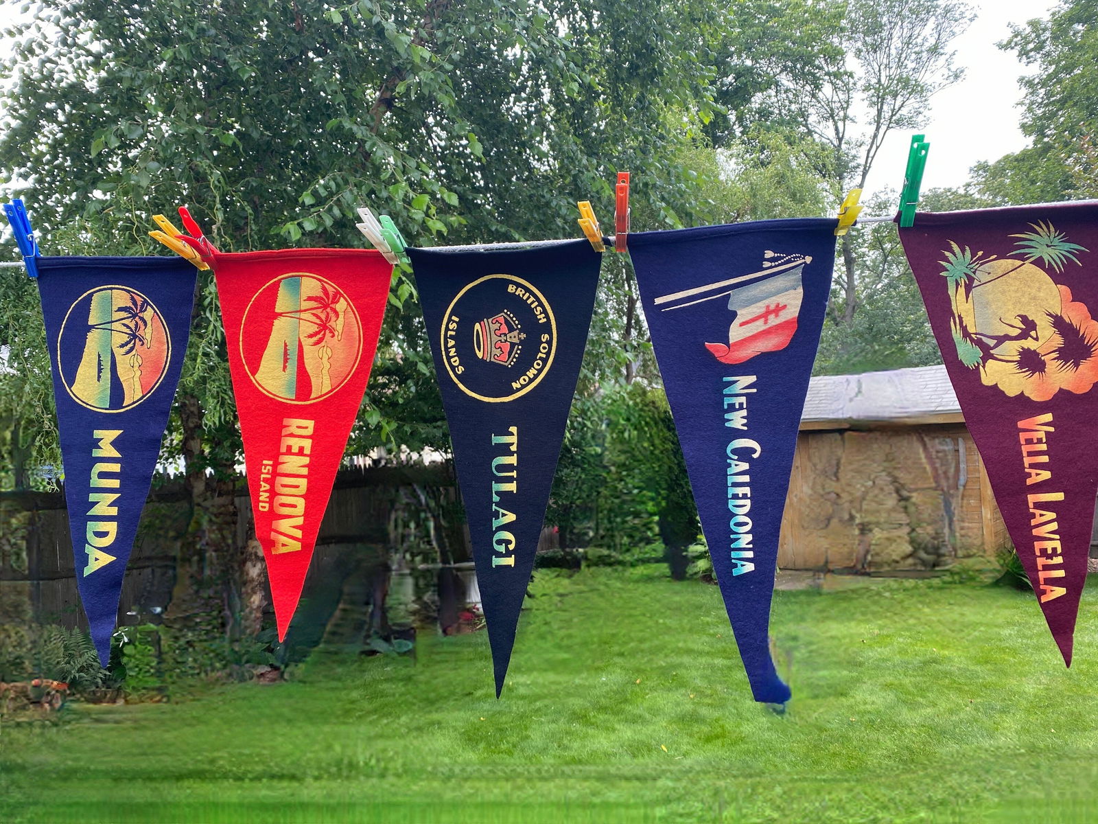 Vintage World War II Era Pacific Theater Eight Wool Felt Pennants - Duckwells
