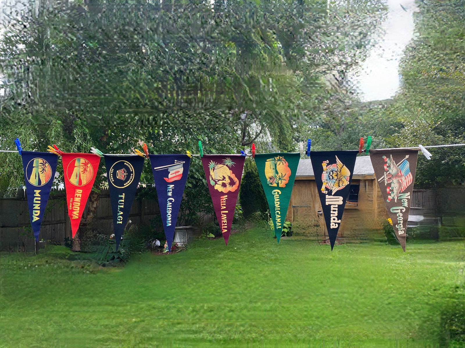 Vintage World War II Era Pacific Theater Eight Wool Felt Pennants - Duckwells