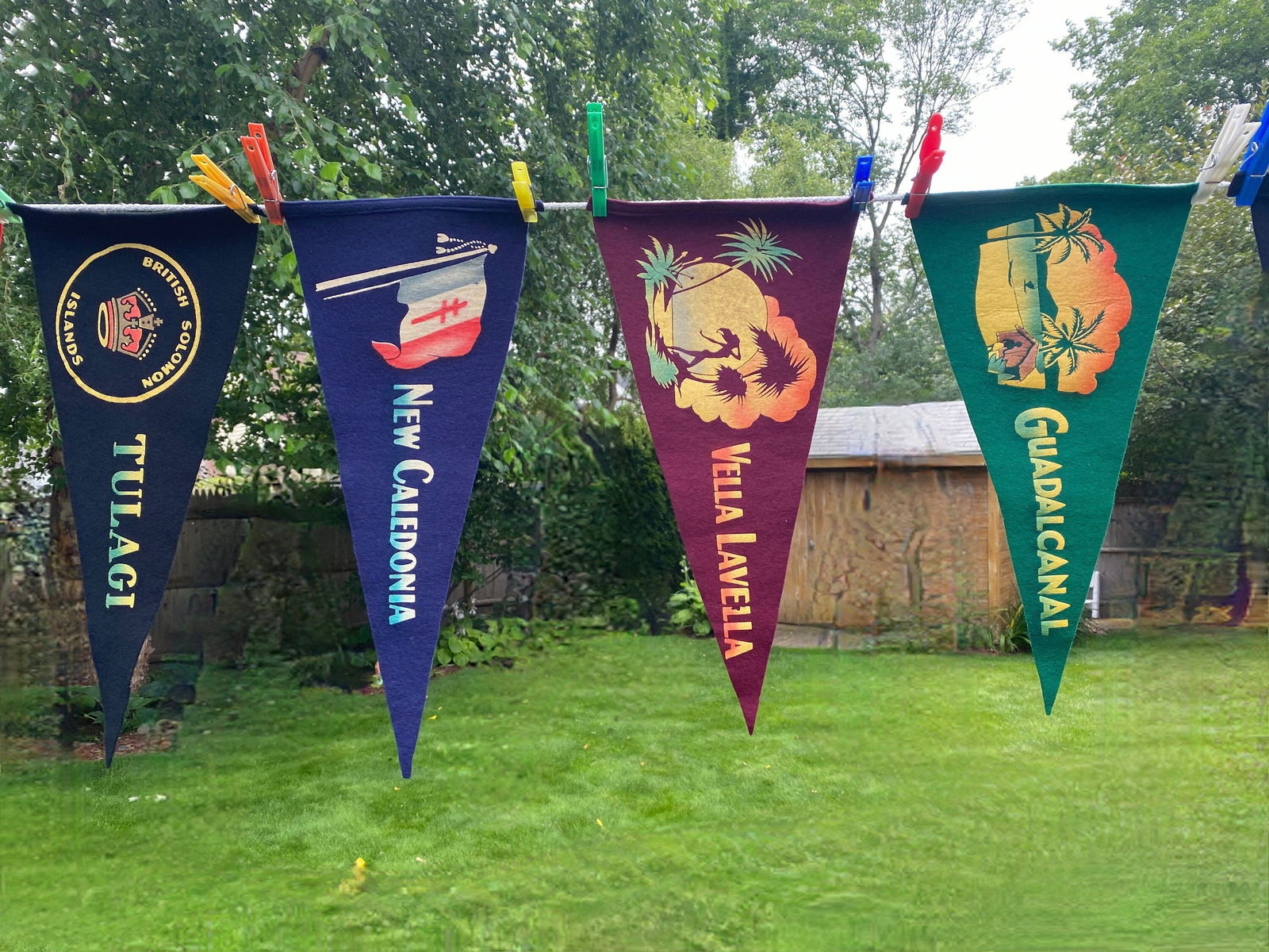 Vintage World War II Era Pacific Theater Eight Wool Felt Pennants - Duckwells