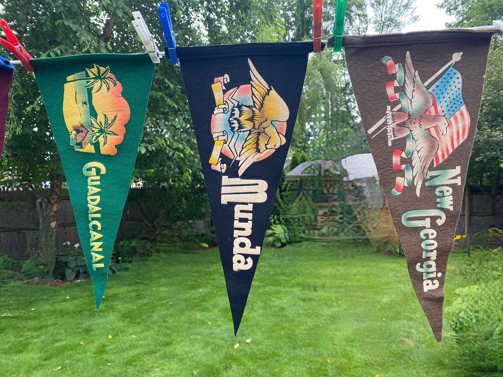 Vintage World War II Era Pacific Theater Eight Wool Felt Pennants - Duckwells