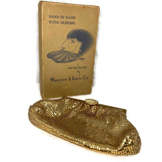 Whiting and Davis Gold Metal Mesh Purse - Duckwells
