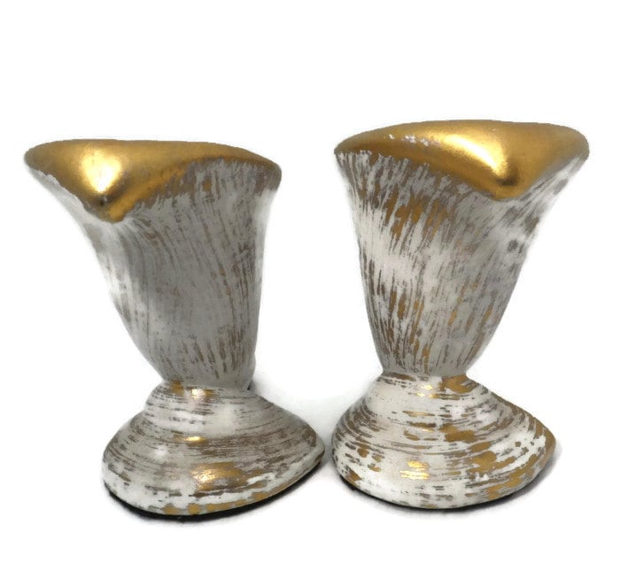 Vintage Mid Century Gold Tweed Pottery Candleholders, Royal Haeger, 1950s mod design, - Duckwells