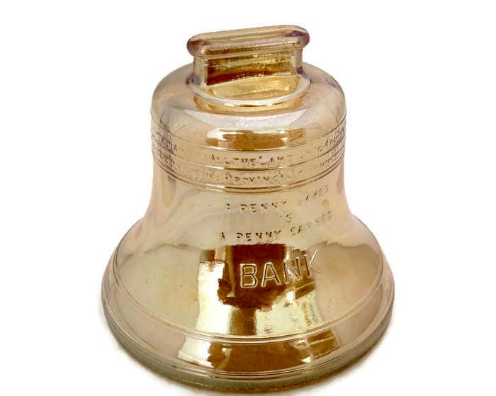 Vintage Liberty Bell Carnival Glass Bank -  Collectible Patriotic Coin Piggy Bank, Bicentennial Souvenir