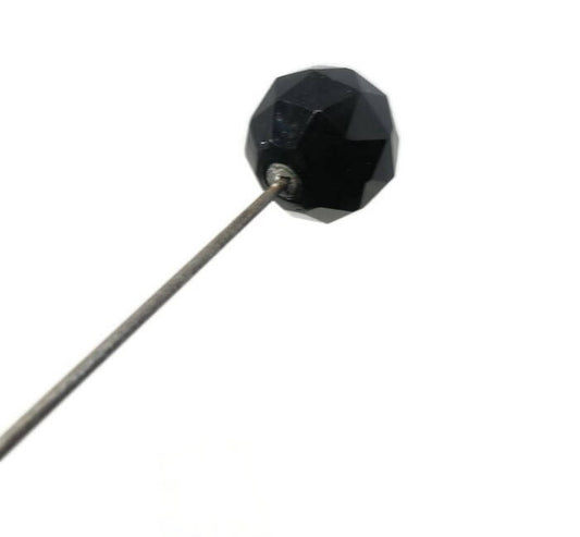 Antique Hat Pin - Black Glass Ball, 11" tall, Collectible Antique hatpin, vintage faceted glass ball, hair accessory, millinery  pin - Duckwells