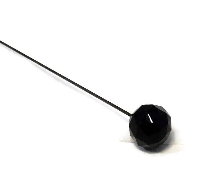 Antique Hat Pin - Black Glass Ball, 11" tall, Collectible Antique hatpin, vintage faceted glass ball, hair accessory, millinery  pin - Duckwells