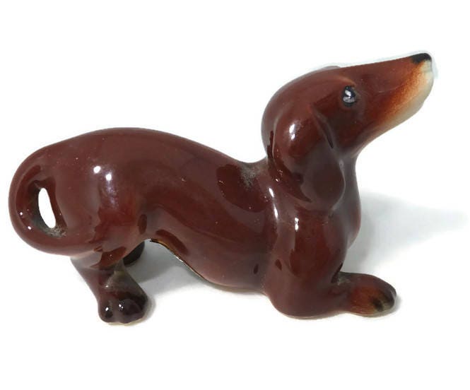 Vintage Dachshund Figurine - German Ceramic Dog, Golden and Crown, ER, Full Bee Goebel Collectible - Duckwells