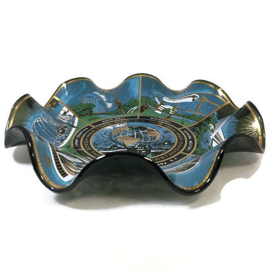 Vintage 1964 New York World's Fair Souvenir - Smoked Glass Dish - Mid Century, Great Graphics, Mod Retro, Mad Men, Houze Art - Duckwells