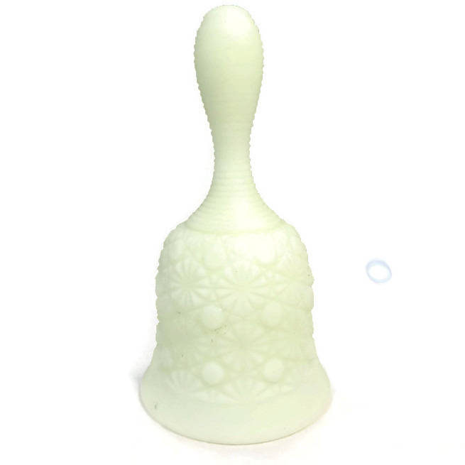 Fenton Custard Glass Bell - Yellow Opaque,  Collectible Glass, Ribbed Stem, Daisy Button Pattern - Duckwells
