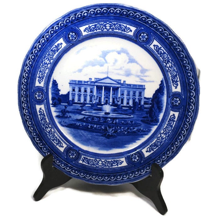Vintage White House Plate, Royal Doulton, Blue and White, English Staffordshire, Washington DC Souvenir, Cabinet Plate - Duckwells