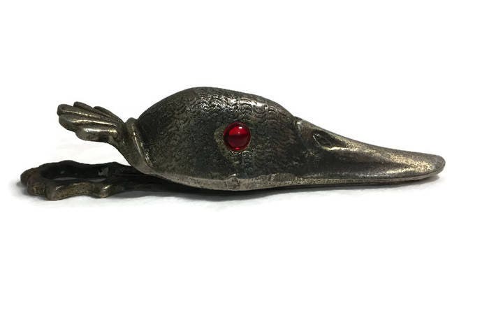 Antique Duck Clip, Desk Paper Clip, Ornate Cast Metal, Glass Eye, Desk or Wall Clip, Letter Holder, Library Decor, Paperweight Collectible - Duckwells
