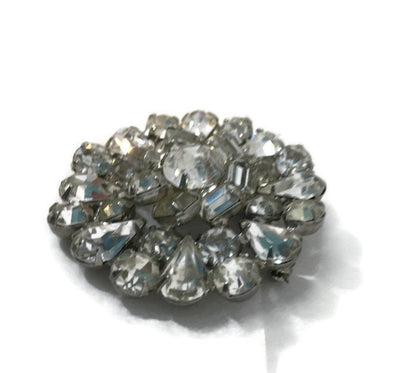 Vintage Weiss Rhinestone Brooch Pin, Round Midcentury Snowflake, Wedding Jewelry, Special Occasion Jewels - Duckwells