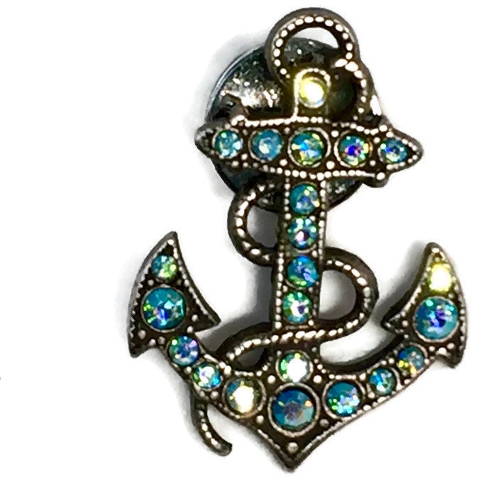 Vintage Rhinestone Anchor brooch, Nautical pin, Kirks Folly brooch, Seaside Jewellery, Collectible Signed Pin, Lapel Tack Pin, boat anchor - Duckwells