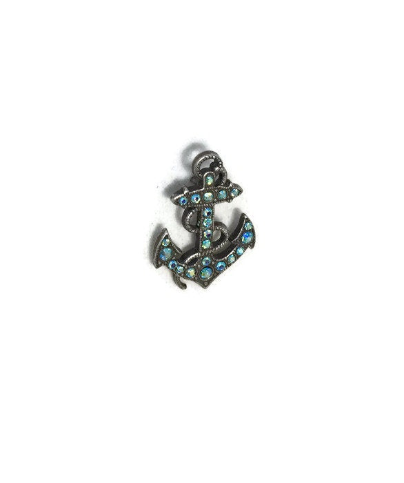 Vintage Rhinestone Anchor brooch, Nautical pin, Kirks Folly brooch, Seaside Jewellery, Collectible Signed Pin, Lapel Tack Pin, boat anchor - Duckwells