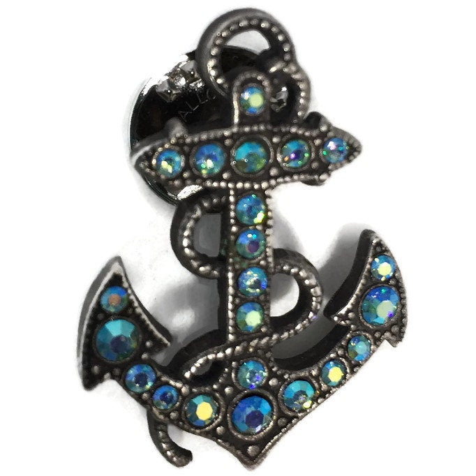 Vintage Rhinestone Anchor brooch, Nautical pin, Kirks Folly brooch, Seaside Jewellery, Collectible Signed Pin, Lapel Tack Pin, boat anchor - Duckwells