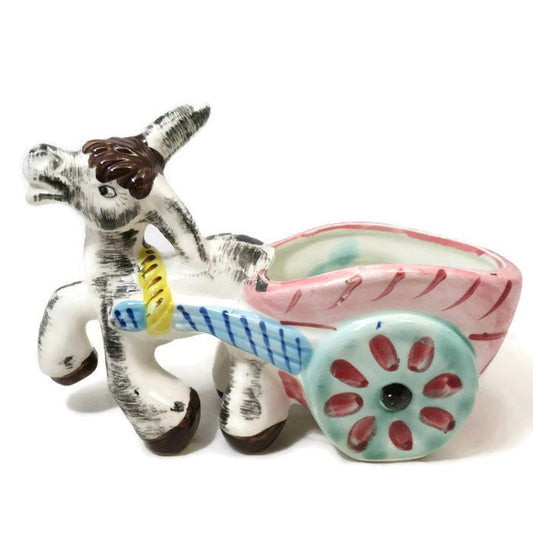 Donkey Cart Ceramic Planter - Collectible Figurine, Decorative Accessory, Hand Painted, Betson's, Mid Century - Duckwells