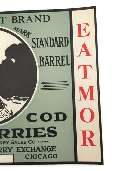 Vintage Fruit Label Cape Cod Cranberries, Minots Light