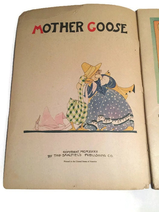 Vintage Children's Book - Mother Goose, 1932 Edition, Saalfield Publishing, Collectible - Duckwells