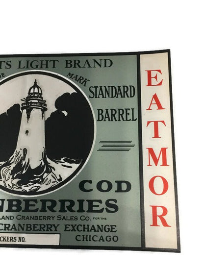Vintage Fruit Label Cape Cod Cranberries, Minots Light
