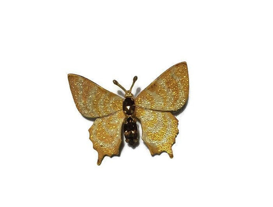 Vintage Butterfly Pin, Metal and Rhinestone Brooch, Insect Jewellery - Duckwells