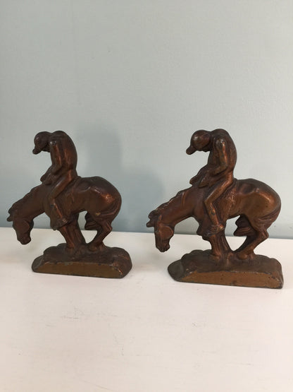 Vintage Native American bookends - End of The Trail, bookshelf display, Museum Replica, 1920s Cast Iron - Duckwells