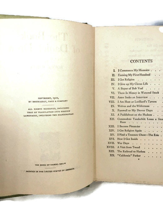 Antique Hardcover Book, 1st Edition, The Book of Daniel Drew by Bouck White, Rare Wall Street History, Original Dust Jacket - Duckwells