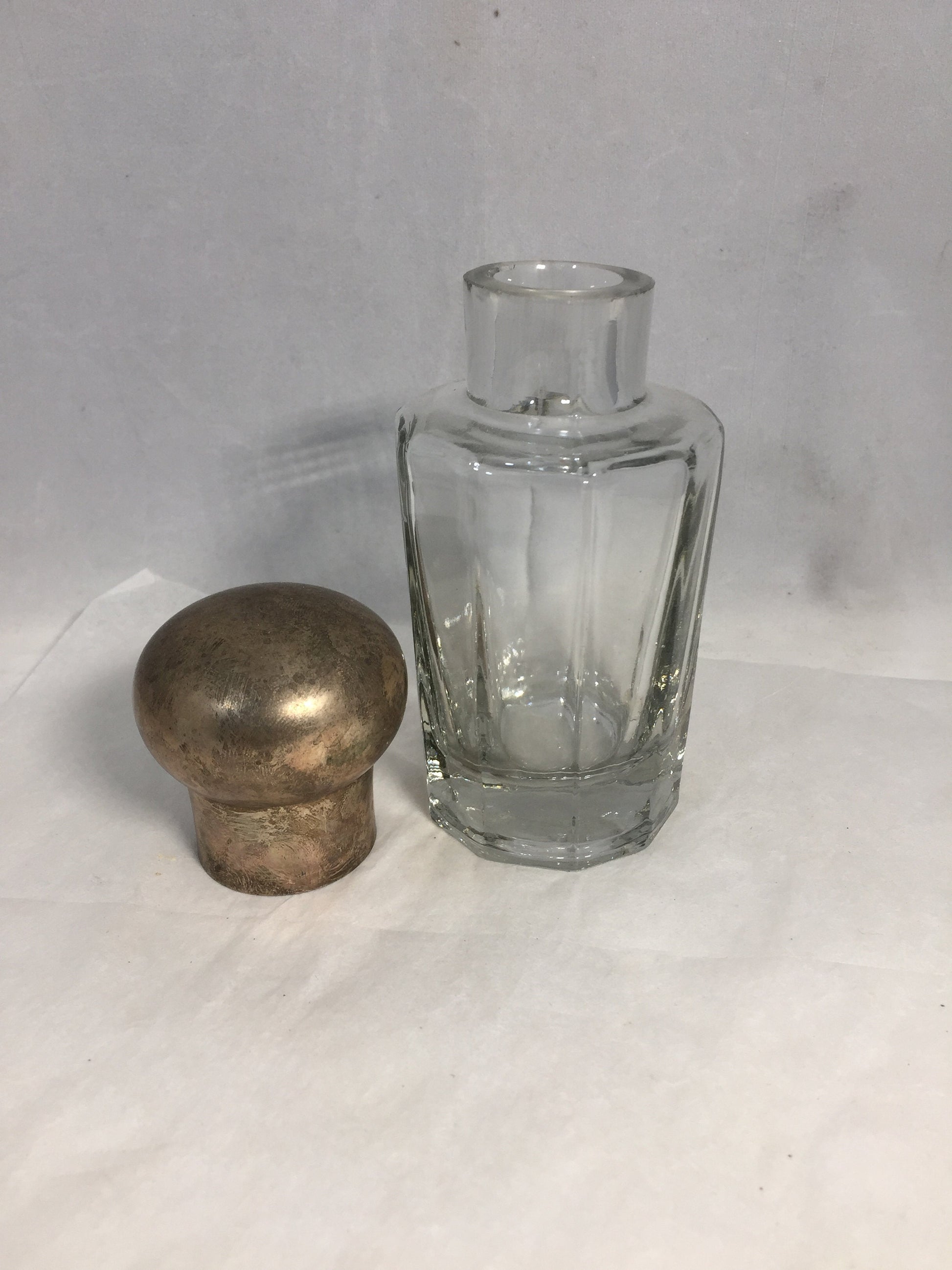 Antique Vanity Bottle in Clear Glass with Metal Lid - Duckwells