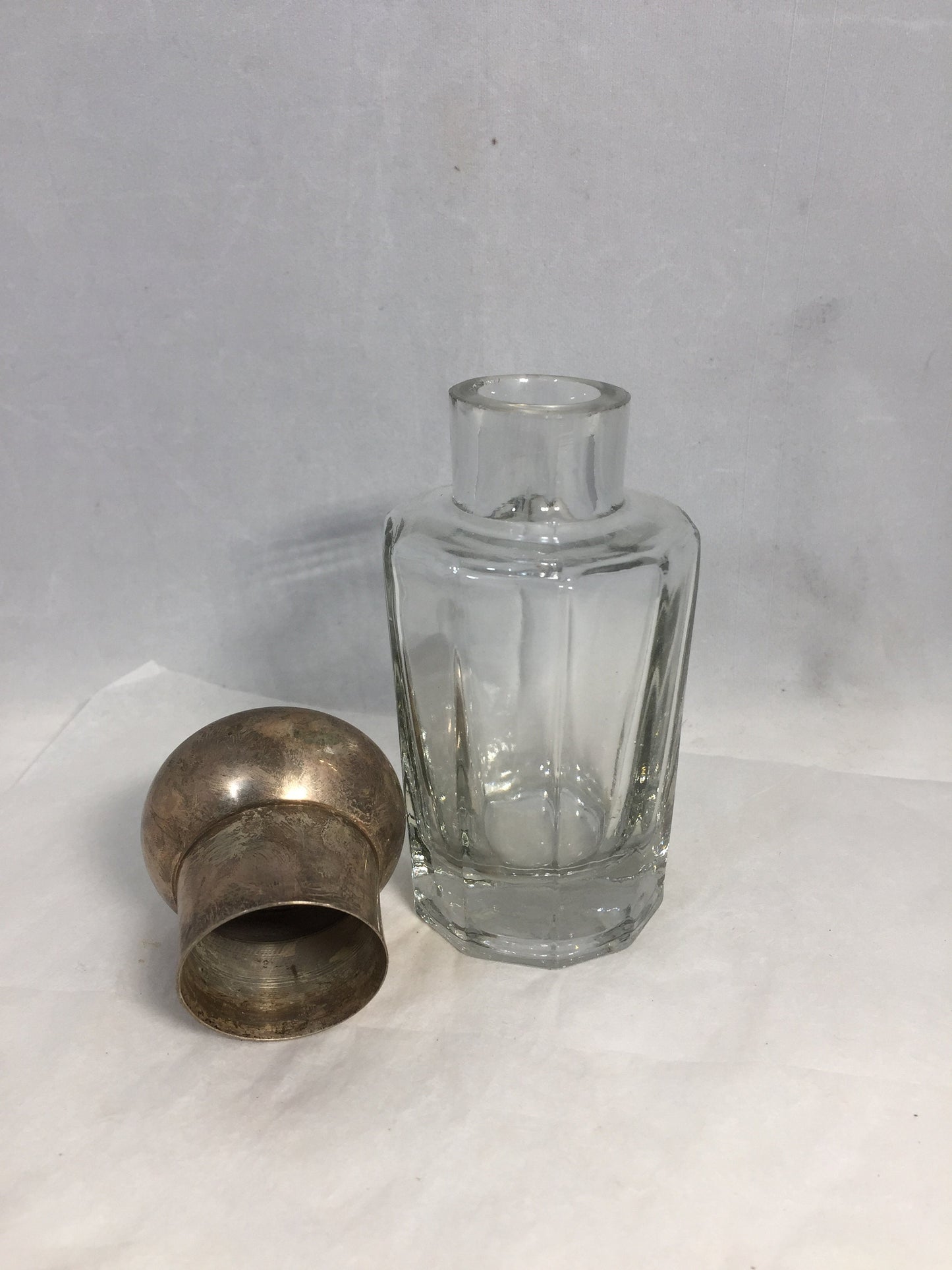 Antique Vanity Bottle in Clear Glass with Metal Lid - Duckwells