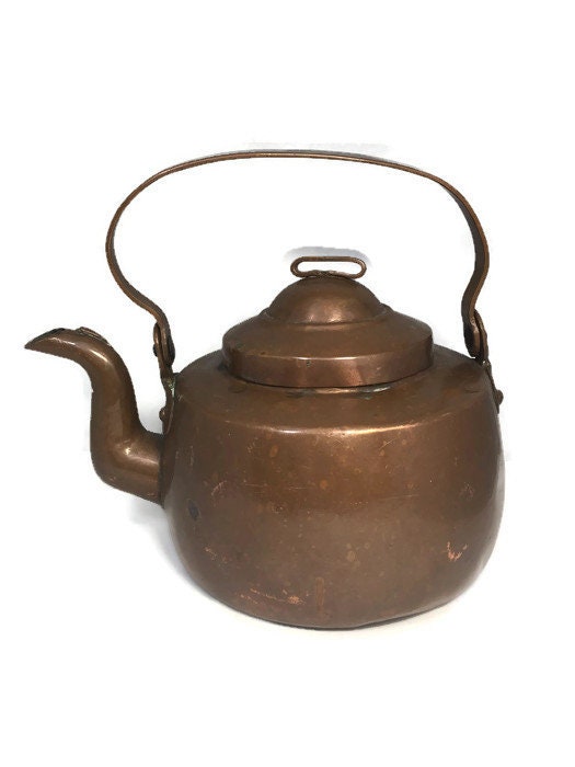 Antique Copper Tea Kettle, Hand Wrought Dovetailed Metal Teapot - Duckwells