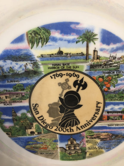 Vintage San Diego Souvenir Plate - Collectible Home Decor, Mid Century Graphics, 200th Anniversary - Duckwells