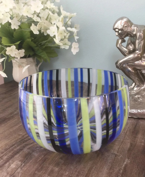 Mid century Murano Glass bowl by Venini, Swirling Stripes A Canne Art Glass - Duckwells