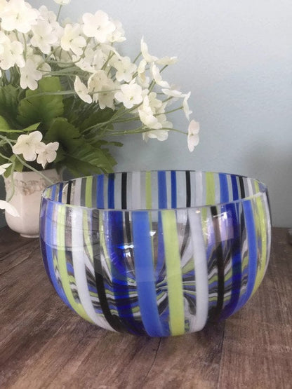 Mid century Murano Glass bowl by Venini, Swirling Stripes A Canne Art Glass - Duckwells