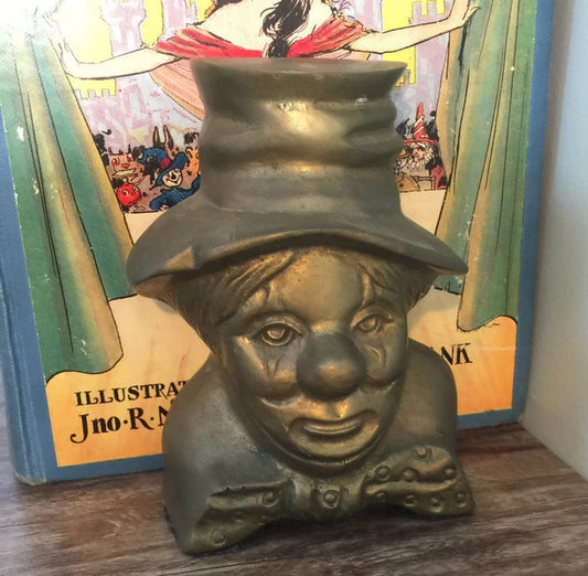 Vintage Clown Bookends, Cast Metal Circus Collectible, Shelfie Children's Library Decor - Duckwells