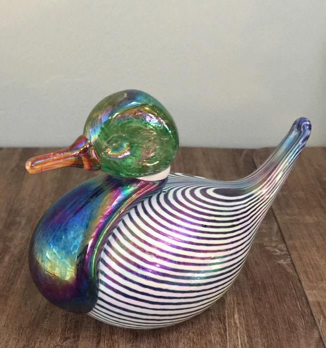 Vintage Vines Studio Glass Duck - Signed Vines Mt St Helens Ash Glass Figurine Paperweight - Duckwells