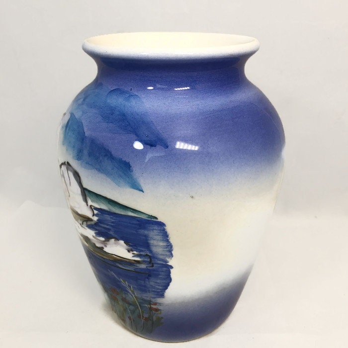 Vintage Greek Vase, Artist Signed Ceramic Water Scene - Duckwells