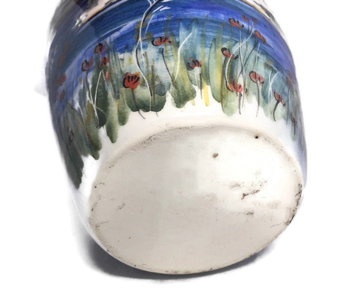 Vintage Greek Vase, Artist Signed Ceramic Water Scene - Duckwells