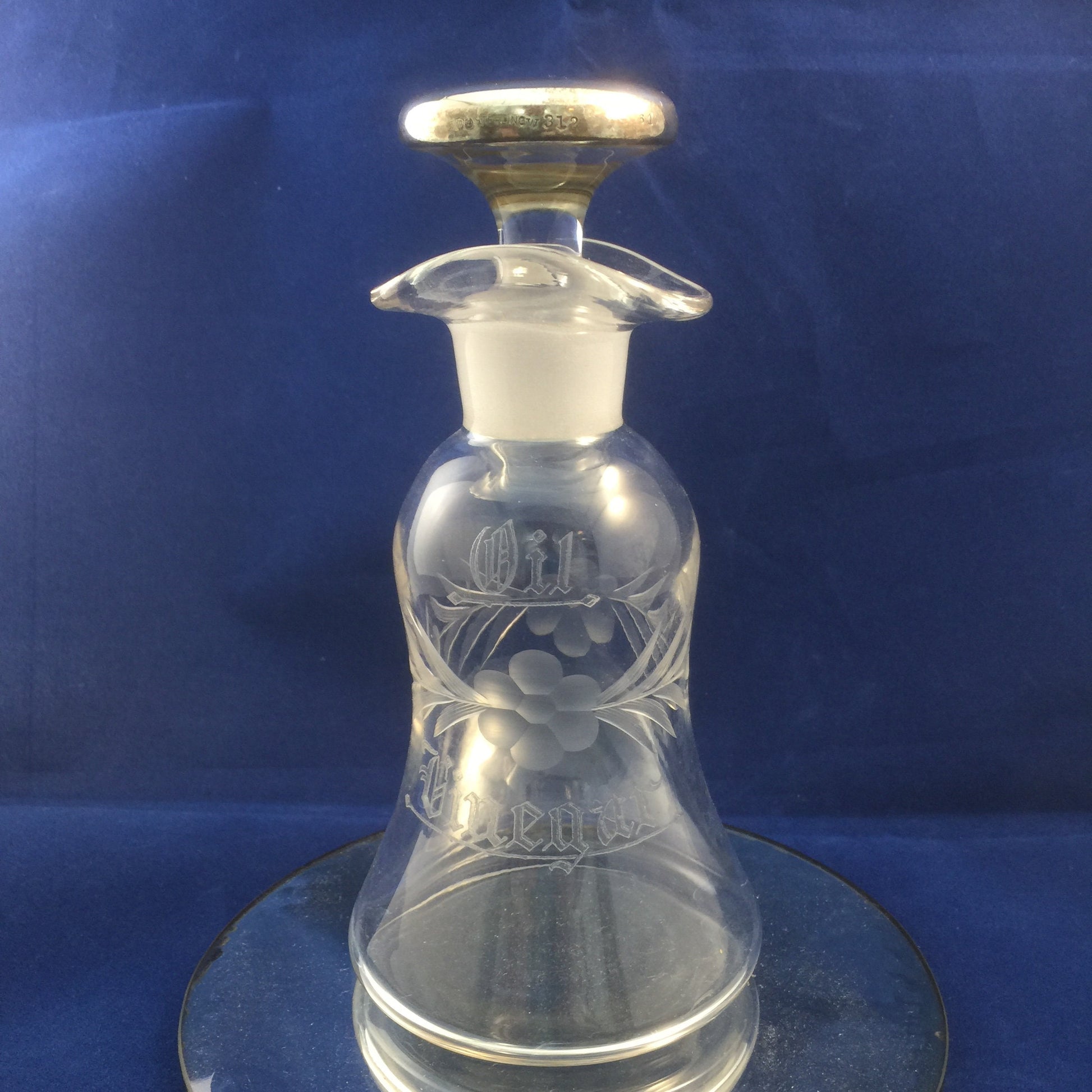 Antique Etched Glass Oil and Vinegar Cruet - Duckwells
