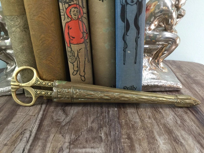 Antique German Brass Scissors and Sheath - Duckwells