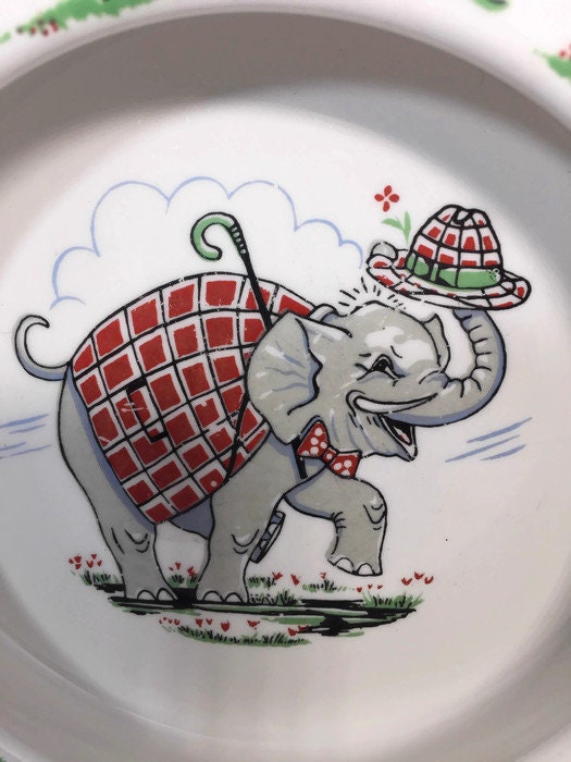 Vintage Elephant Baby Dish, Figgjo Flint Norway Ceramic Child's Bowl - Duckwells